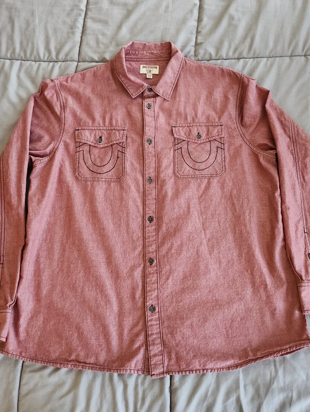 True Religion Western LS Utility Button Embroidered Cotton Red Mens Size 2XL EUC